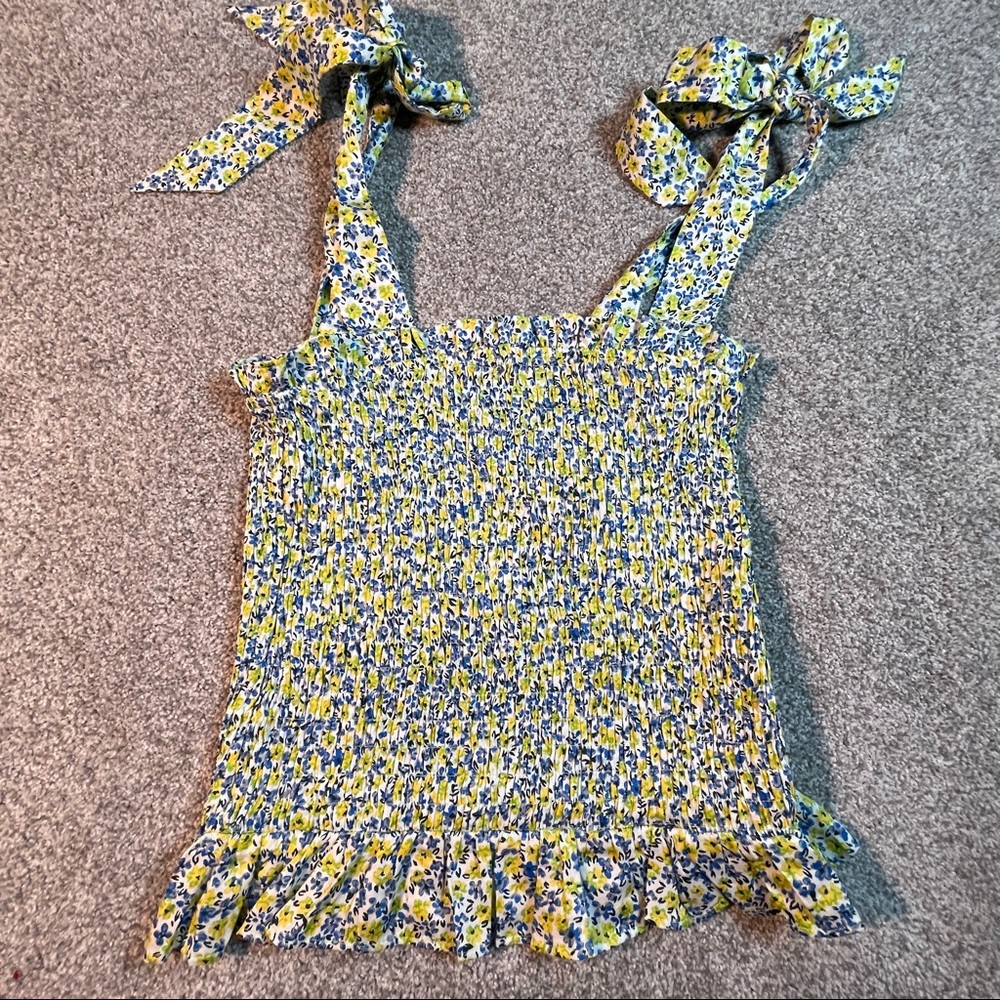 TOPSHOP Blue Yellow Smocked Tank Top Size 6 NWOT - Picture 1 of 6